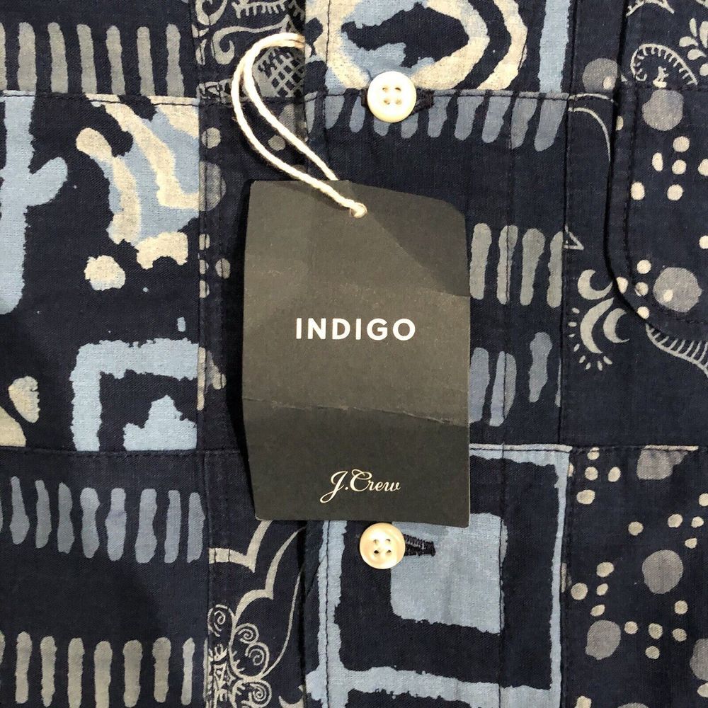 J.Crew Indigo Dyed Madras Patchwork Camp Collared Shirt Men's XL Casual‎ - Picture 5 of 10